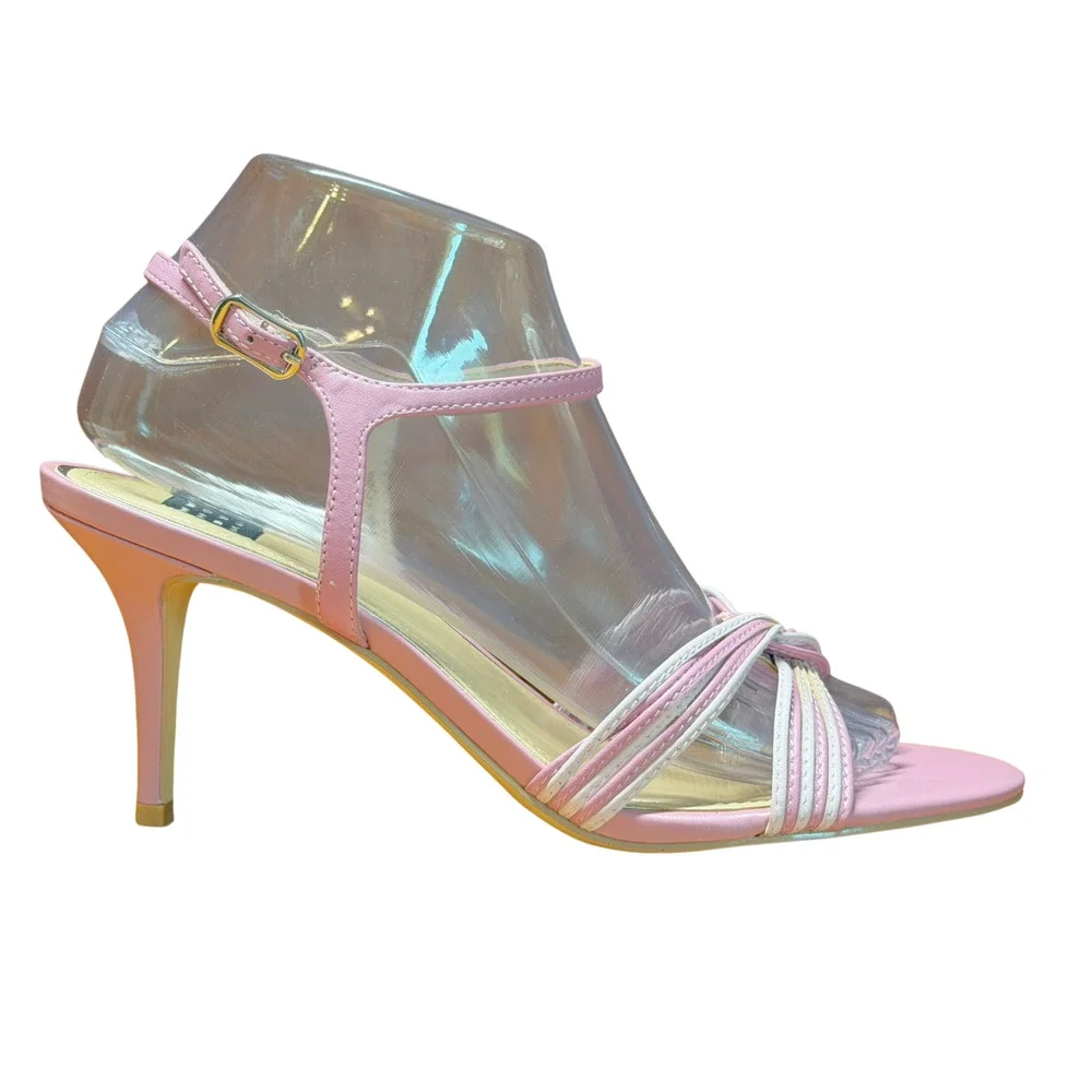 WHBM Sz 8.5 Hailey Nappa Strappy Heeled Sandals Ankle Strap 3' Purple White +Box